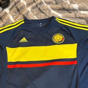Adidas Navy Soccer Jersey with Yellow and Red Stripes